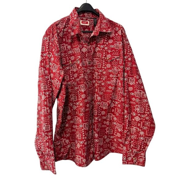 Wrangler red western style pearl snap paisley design shirt men's size 2XL